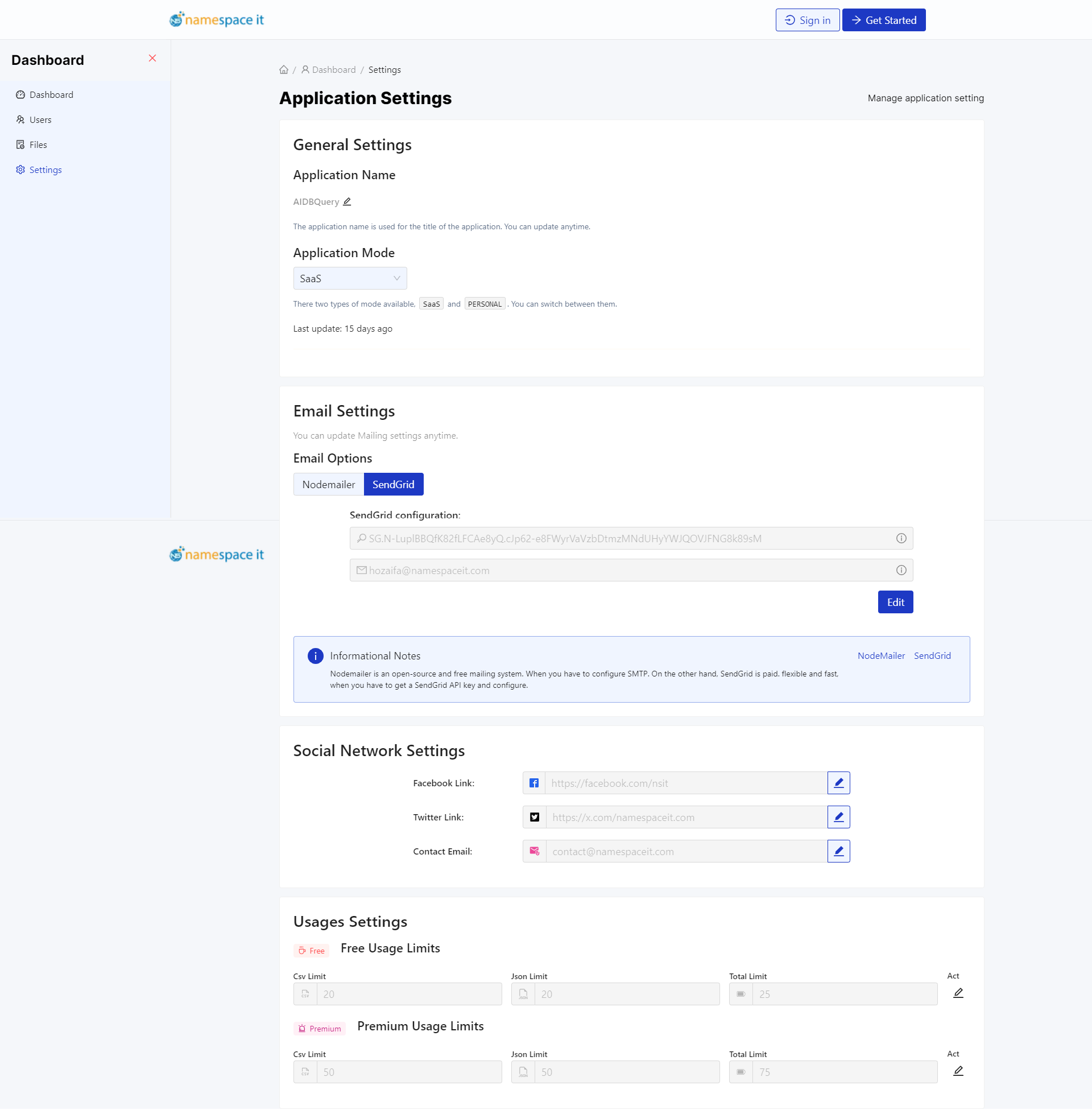 Settings Page